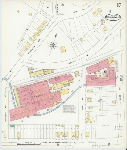 Sanborn Fire Insurance Map from Moundsville, Marshall County, West Virginia (1909), Sheet #0017 - Complete Map Set gallery image, historic Sanborn map, vintage wall art, West Virginia West Virginia