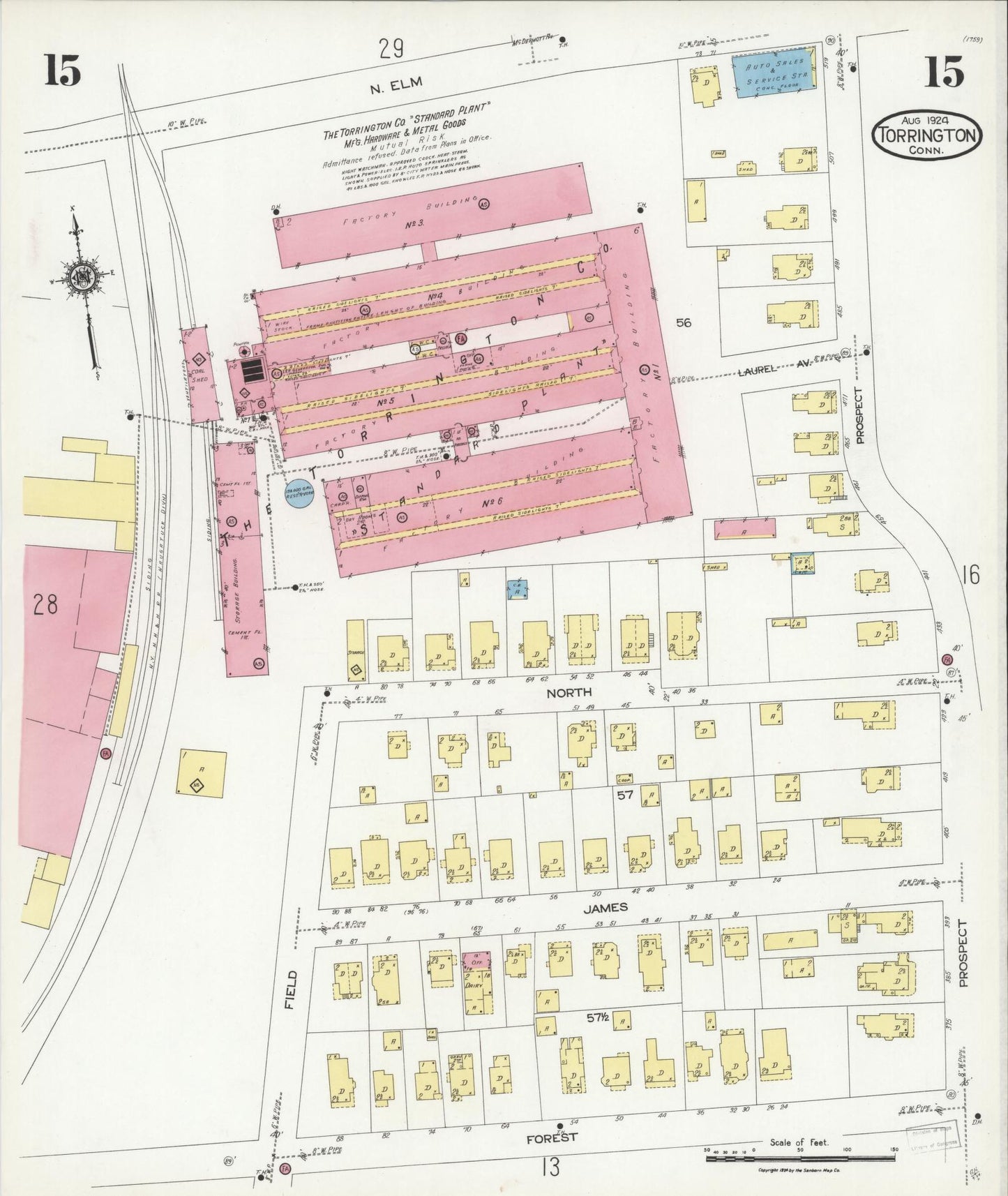 Sanborn Fire Insurance Map from Torrington, Litchfield County, Connecticut (1924), Sheet #0015 - Complete Map Set gallery image, historic Sanborn map, vintage wall art, Connecticut Connecticut
