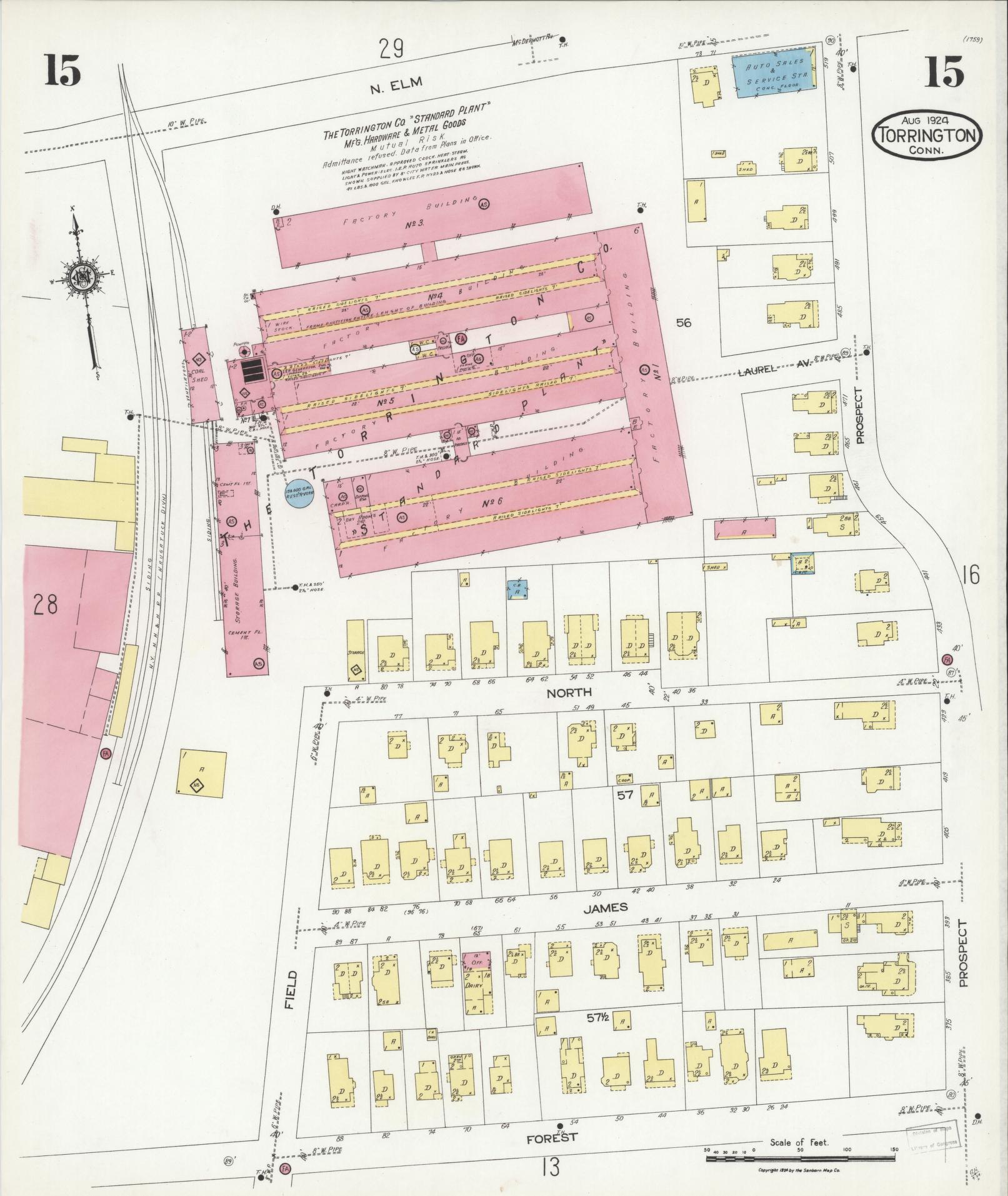 Sanborn Fire Insurance Map from Torrington, Litchfield County, Connecticut (1924), Sheet #0015 - Complete Map Set gallery image, historic Sanborn map, vintage wall art, Connecticut Connecticut