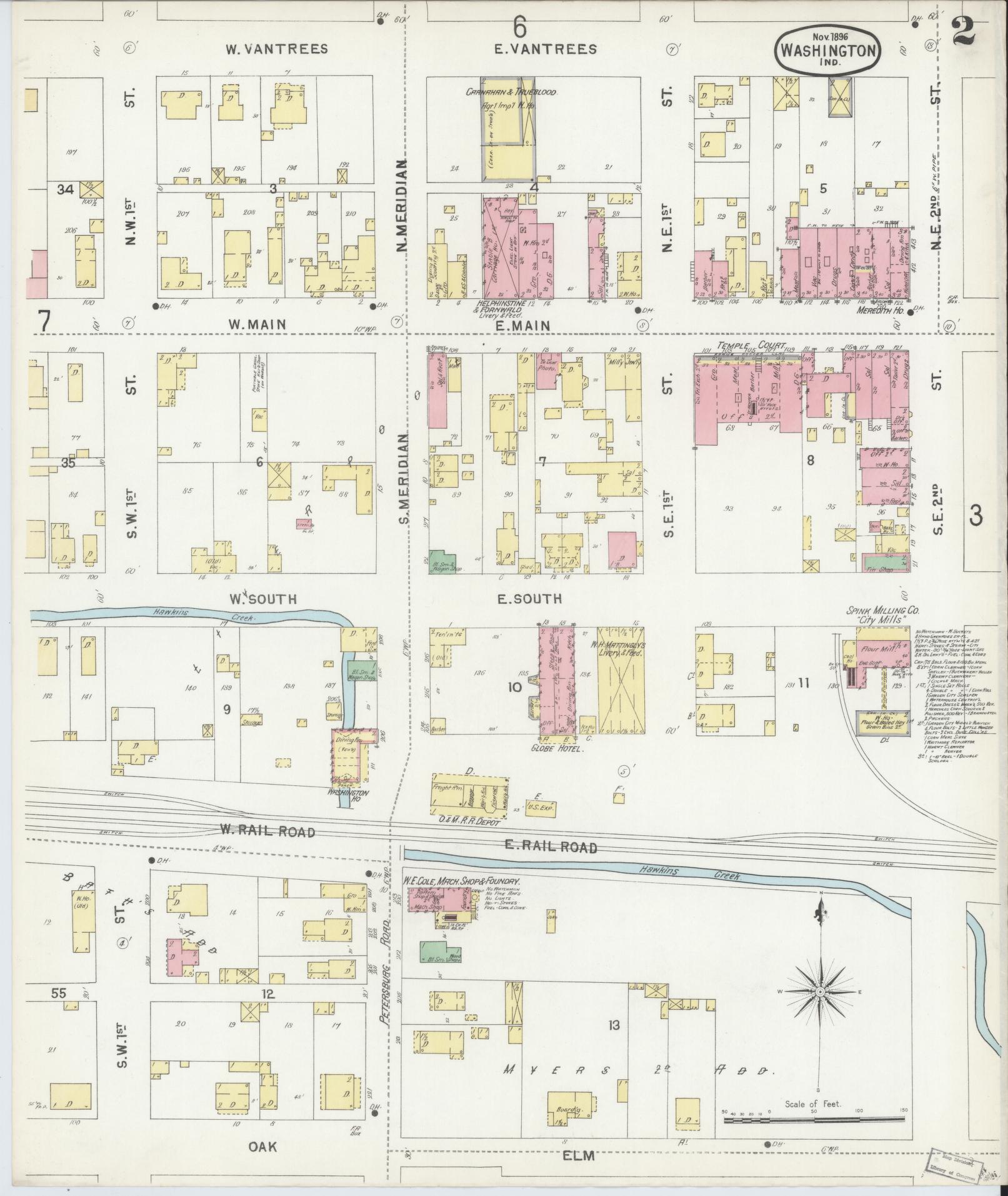 Sanborn Fire Insurance Map from Washington, Daviess County, Indiana (1896), Sheet #0002 - Historic Sanborn Fire Insurance Map Print, vintage old map wall art, antique decor, genealogy gift, Indiana Indiana map