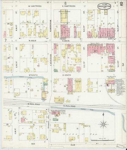 Sanborn Fire Insurance Map from Washington, Daviess County, Indiana (1896), Sheet #0002 - Historic Sanborn Fire Insurance Map Print, vintage old map wall art, antique decor, genealogy gift, Indiana Indiana map