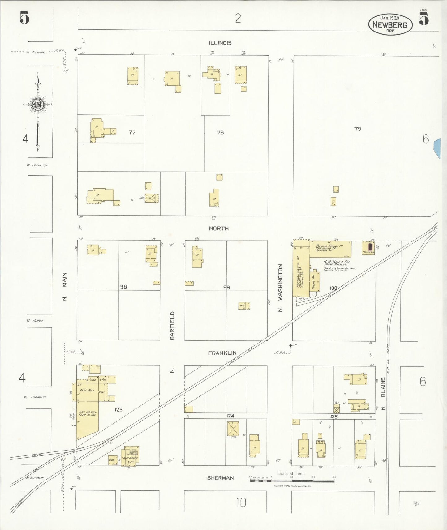 Sanborn Fire Insurance Map from Newberg, Yamhill County, Oregon (1929), Sheet #0005 - Complete Map Set gallery image, historic Sanborn map, vintage wall art, Oregon Oregon