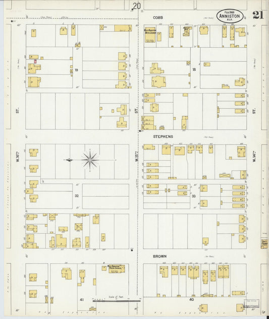 Sanborn Fire Insurance Map from Anniston, Calhoun County, Alabama (1900), Sheet #0021 - Historic Sanborn Fire Insurance Map Print, vintage old map wall art, antique decor, genealogy gift, Alabama Alabama map