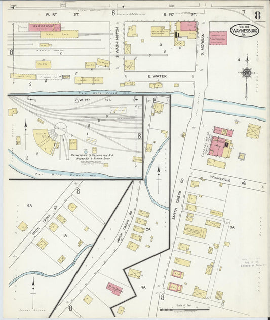 Sanborn Fire Insurance Map from Waynesburg, Greene County, Pennsylvania (1918), Sheet #0008 - Historic Sanborn Fire Insurance Map Print, vintage old map wall art, antique decor, genealogy gift, Pennsylvania Pennsylvania map