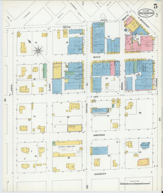 Sanborn Fire Insurance Map from Brownwood, Brown County, Texas (1904), Sheet #0005 - Historic Sanborn Fire Insurance Map Print, vintage old map wall art, antique decor, genealogy gift, Texas Texas map
