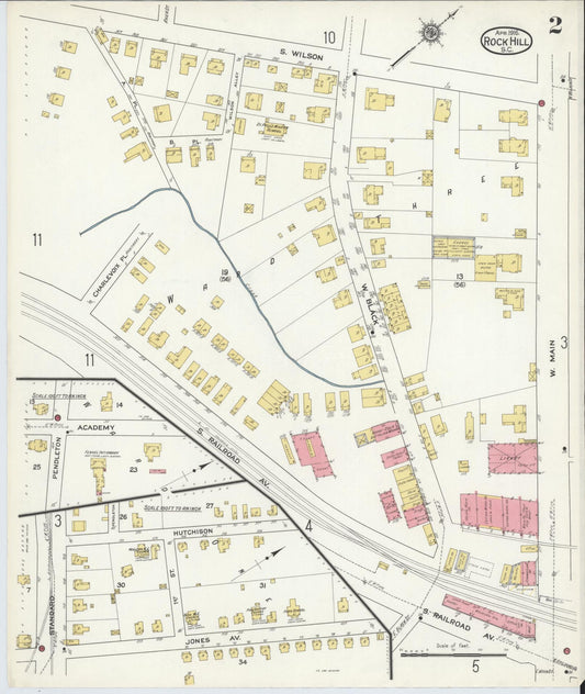 Sanborn Fire Insurance Map from Rock Hill, York County, South Carolina (1916), Sheet #0002 - Historic Sanborn Fire Insurance Map Print, vintage old map wall art, antique decor, genealogy gift, South Carolina South Carolina map
