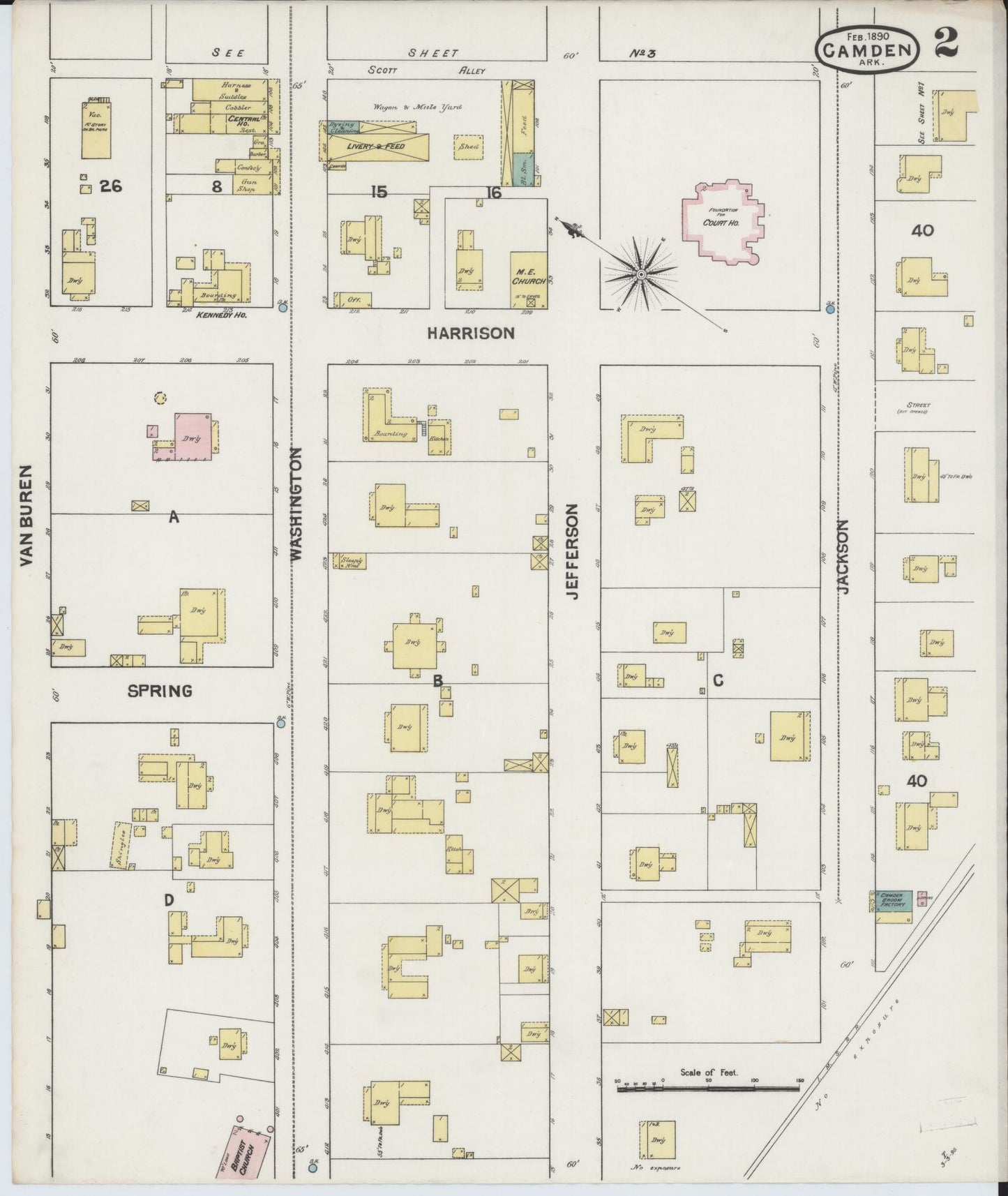 Sanborn Fire Insurance Map from Camden, Ouachita County, Arkansas (1890), Sheet #0002 - Historic Sanborn Fire Insurance Map Print, vintage old map wall art, antique decor, genealogy gift, Arkansas Arkansas map