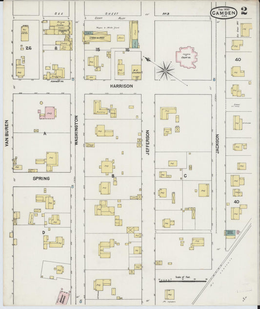 Sanborn Fire Insurance Map from Camden, Ouachita County, Arkansas (1890), Sheet #0002 - Historic Sanborn Fire Insurance Map Print, vintage old map wall art, antique decor, genealogy gift, Arkansas Arkansas map