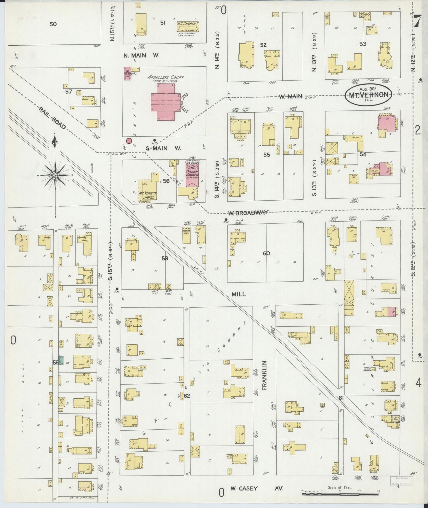 Sanborn Fire Insurance Map from Mount Vernon, Jefferson County, Illinois (1902), Sheet #0007 - Historic Sanborn Fire Insurance Map Print, vintage old map wall art, antique decor, genealogy gift, Illinois Illinois map