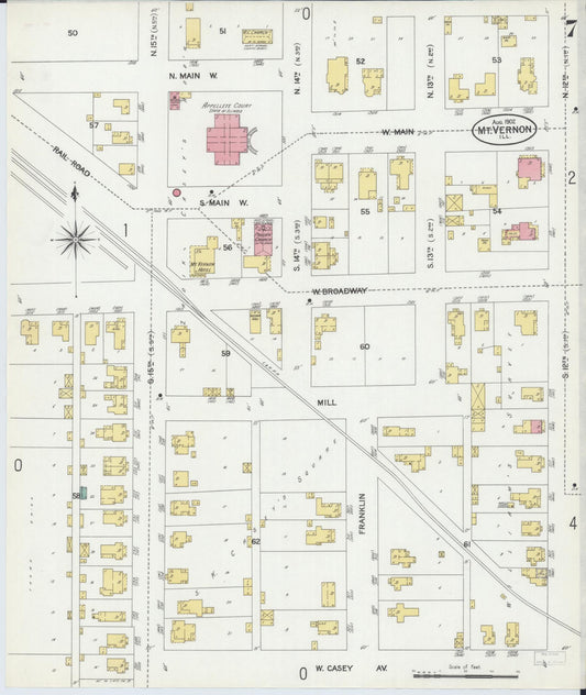 Sanborn Fire Insurance Map from Mount Vernon, Jefferson County, Illinois (1902), Sheet #0007 - Historic Sanborn Fire Insurance Map Print, vintage old map wall art, antique decor, genealogy gift, Illinois Illinois map
