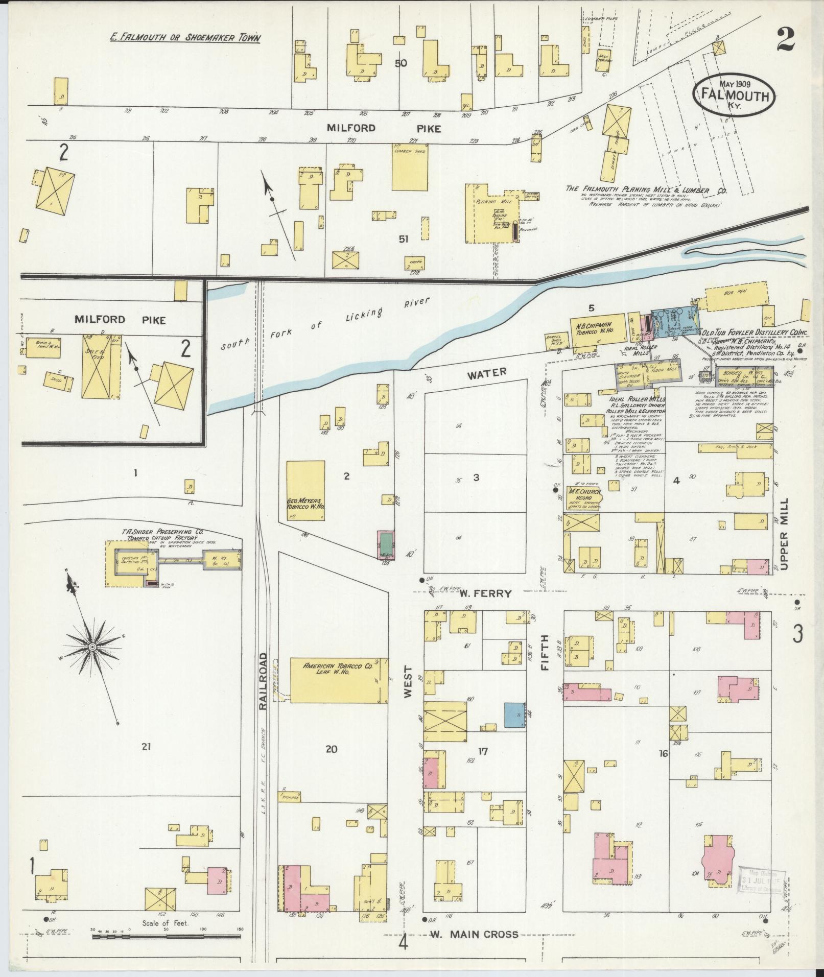 Sanborn Fire Insurance Map from Falmouth, Pendleton County, Kentucky (1909), Sheet #0002 - Complete Map Set gallery image, historic Sanborn map, vintage wall art, Kentucky Kentucky