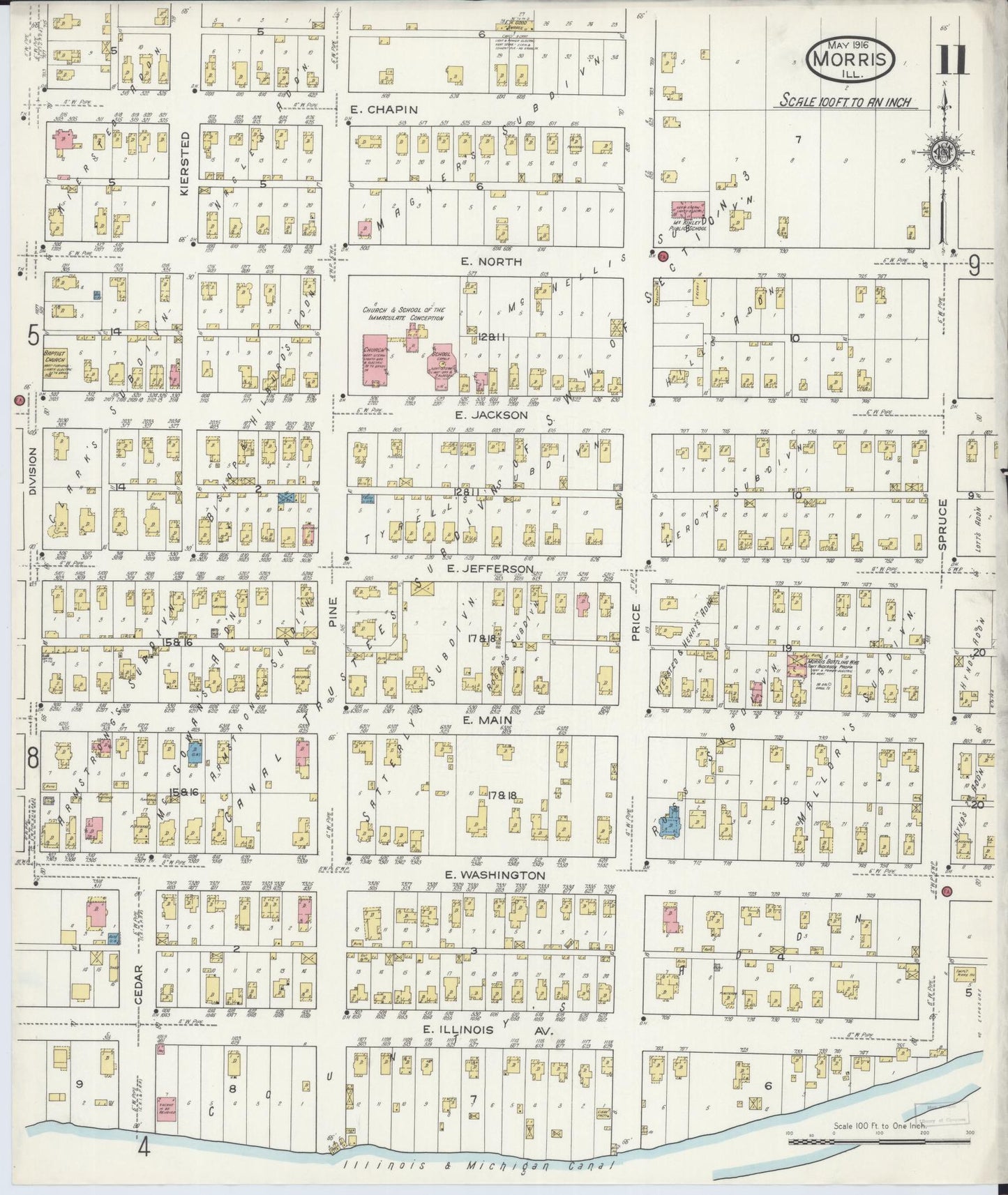 Sanborn Fire Insurance Map from Morris, Grundy County, Illinois (1916), Sheet #0011 - Historic Sanborn Fire Insurance Map Print, vintage old map wall art, antique decor, genealogy gift, Illinois Illinois map