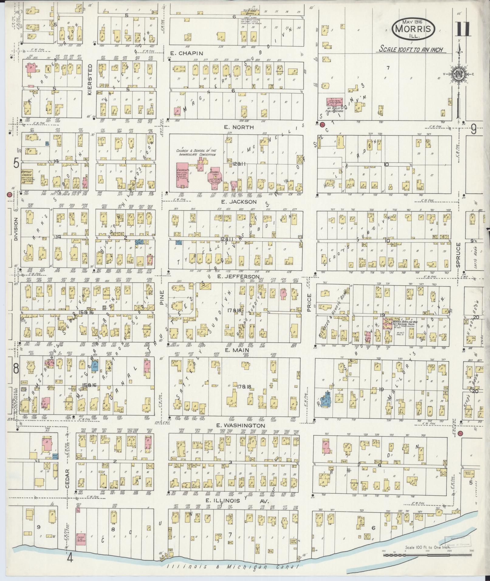 Sanborn Fire Insurance Map from Morris, Grundy County, Illinois (1916), Sheet #0011 - Historic Sanborn Fire Insurance Map Print, vintage old map wall art, antique decor, genealogy gift, Illinois Illinois map