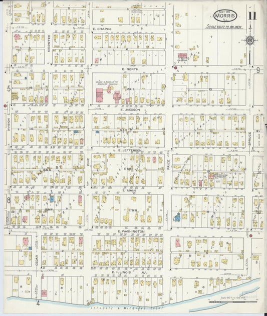 Sanborn Fire Insurance Map from Morris, Grundy County, Illinois (1916), Sheet #0011 - Historic Sanborn Fire Insurance Map Print, vintage old map wall art, antique decor, genealogy gift, Illinois Illinois map