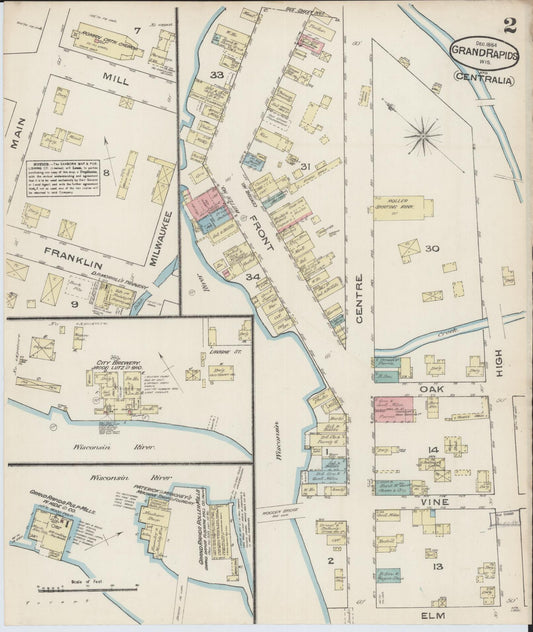 Sanborn Fire Insurance Map from Grand Rapids, Wood County, Wisconsin (1884), Sheet #0002 - Historic Sanborn Fire Insurance Map Print, vintage old map wall art, antique decor, genealogy gift, Wisconsin Wisconsin map