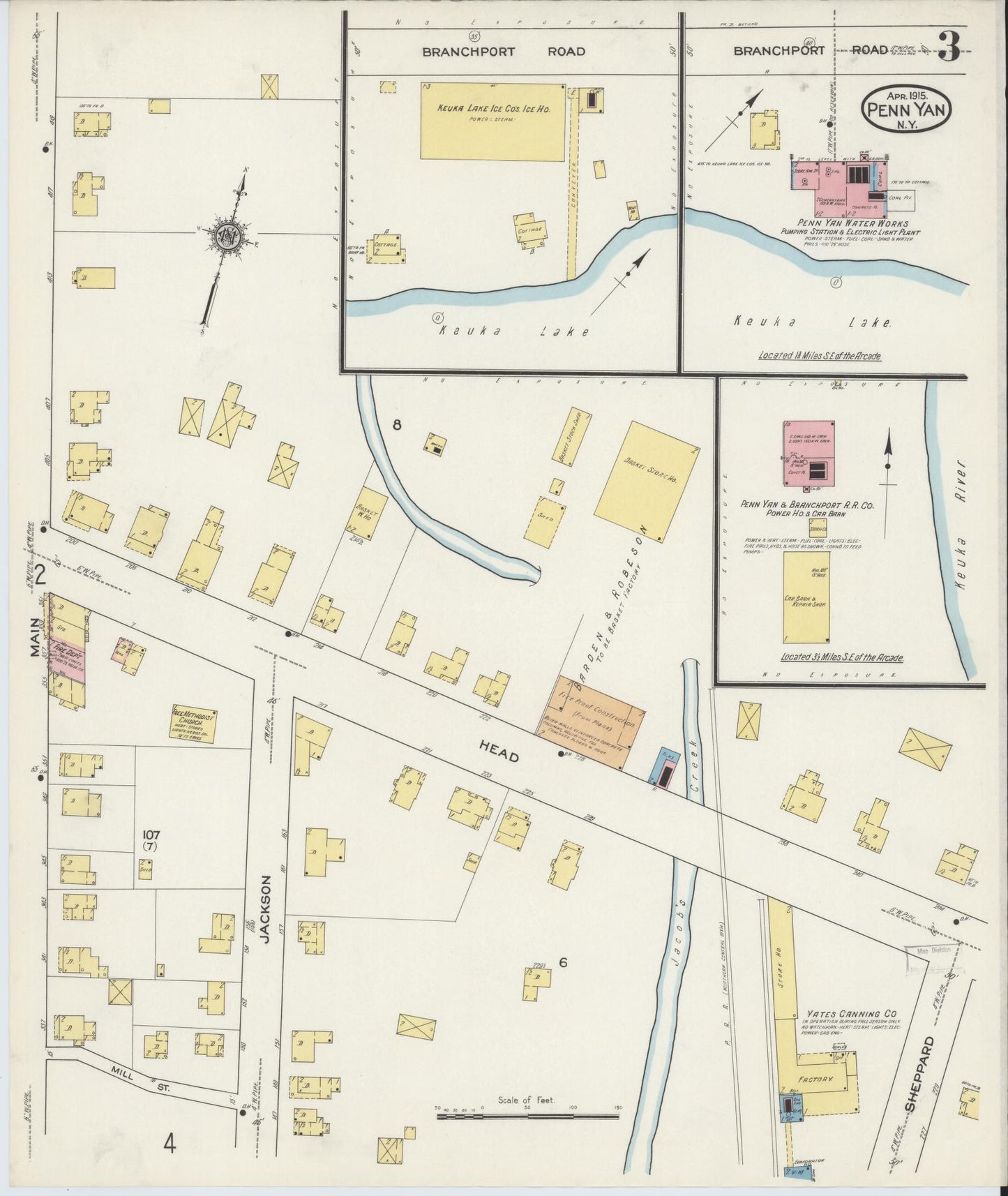 Sanborn Fire Insurance Map from Penn Yan, Yates County, New York (1915), Sheet #0002 - Historic Sanborn Fire Insurance Map Print, vintage old map wall art, antique decor, genealogy gift, New York New York map