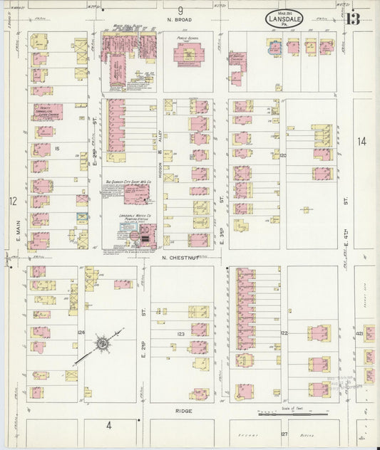 Sanborn Fire Insurance Map from Lansdale, Montgomery County, Pennsylvania (1914), Sheet #0013 - Historic Sanborn Fire Insurance Map Print, vintage old map wall art, antique decor, genealogy gift, Pennsylvania Pennsylvania map