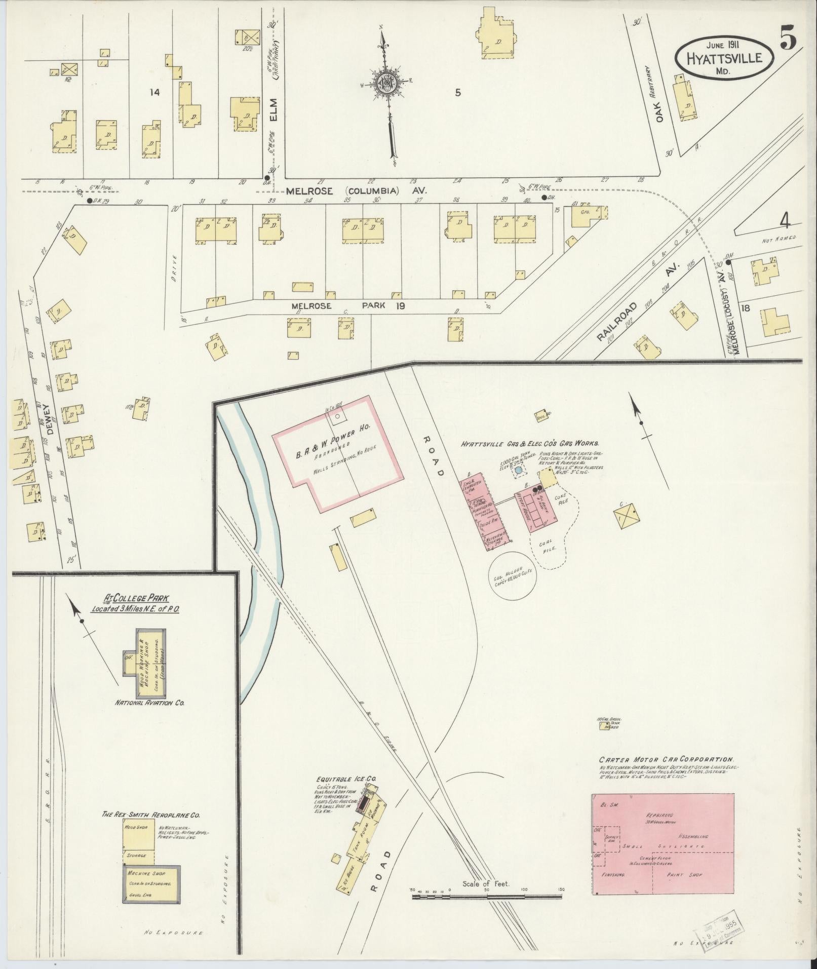 Sanborn Fire Insurance Map from Hyattsville, Prince Georges County, Maryland (1911), Sheet #0005 - Historic Sanborn Fire Insurance Map Print, vintage old map wall art