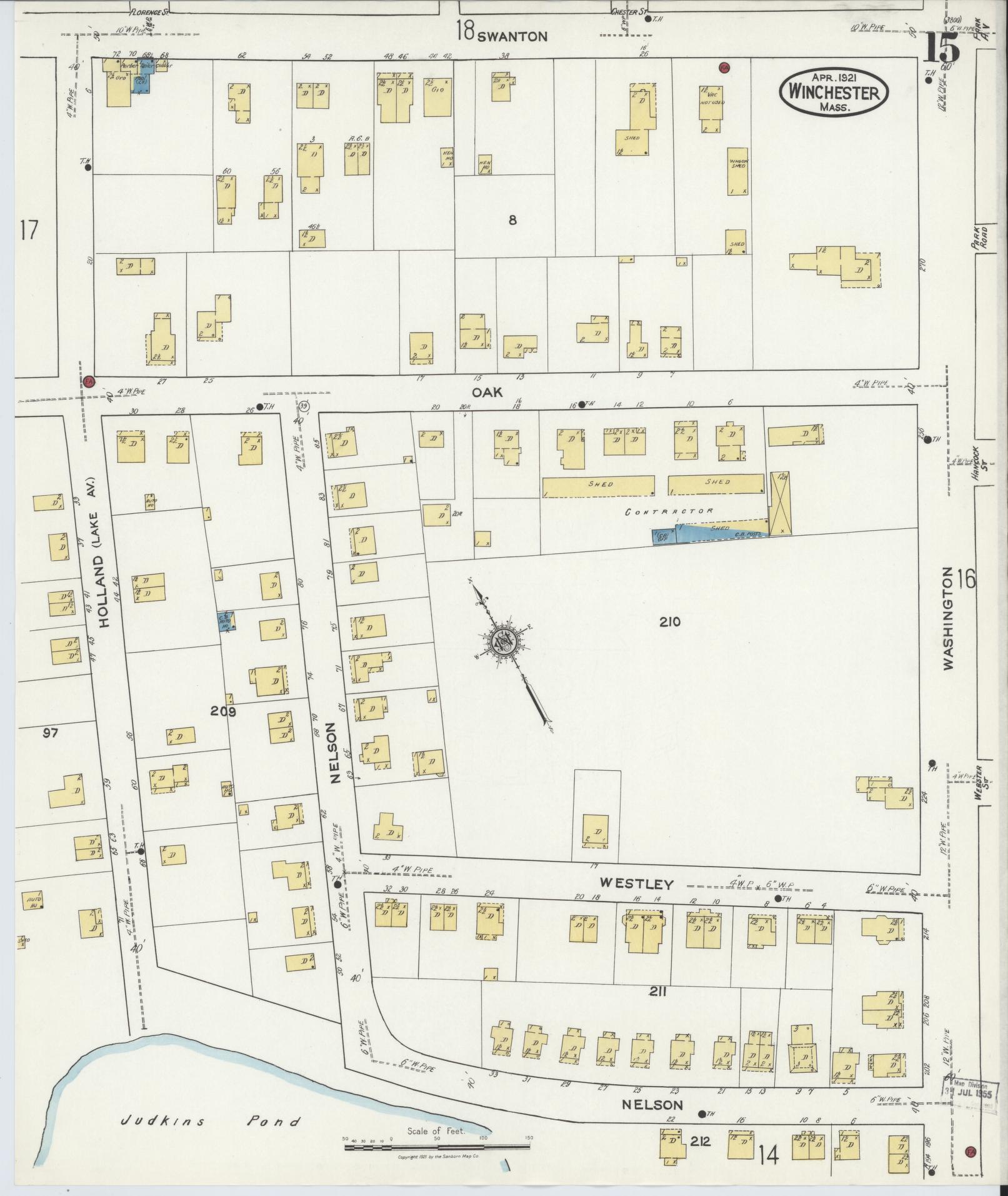 Sanborn Fire Insurance Map from Winchester, Middlesex County, Massachusetts (1921), Sheet #0015 - Complete Map Set gallery image, historic Sanborn map, vintage wall art, Massachusetts Massachusetts