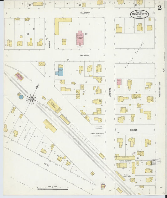 Sanborn Fire Insurance Map from Manchester, Washtenaw County, Michigan (1907), Sheet #0002 - Historic Sanborn Fire Insurance Map Print, vintage old map wall art, antique decor, genealogy gift, Michigan Michigan map