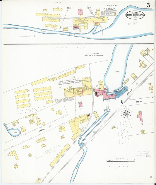 Sanborn Fire Insurance Map from North Bennington, Bennington County, Vermont (1906), Sheet #0005 - Historic Sanborn Fire Insurance Map Print, vintage old map wall art, antique decor, genealogy gift, Vermont Vermont map