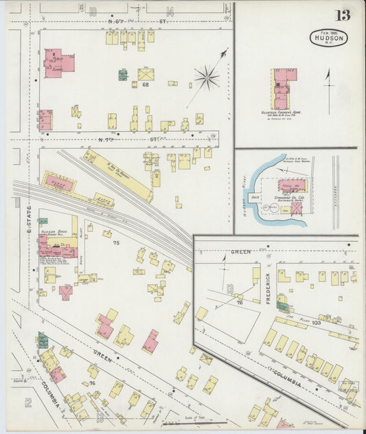 Sanborn Fire Insurance Map from Hudson, Columbia County, New York (1895), Sheet #0013 - Historic Sanborn Fire Insurance Map Print, vintage old map wall art, antique decor, genealogy gift, New York New York map