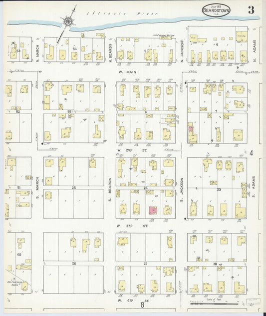 Sanborn Fire Insurance Map from Beardstown, Cass County, Illinois (1913), Sheet #0003 - Historic Sanborn Fire Insurance Map Print, vintage old map wall art, antique decor, genealogy gift, Illinois Illinois map