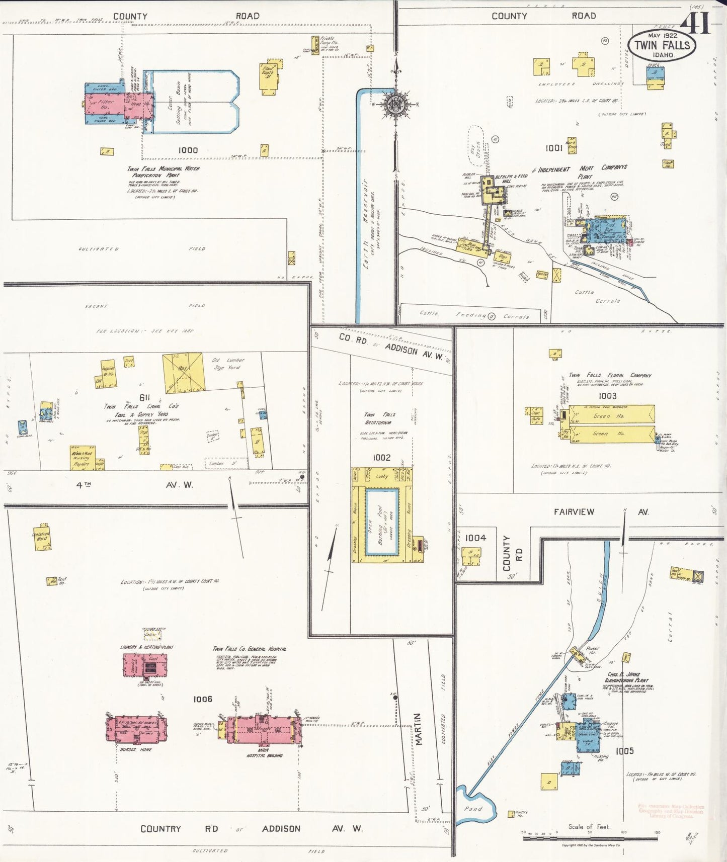 Sanborn Fire Insurance Map from Twin Falls, Twin Falls County, Idaho (1922), Sheet #0041 - Complete Map Set gallery image, historic Sanborn map, vintage wall art, Falls Idaho
