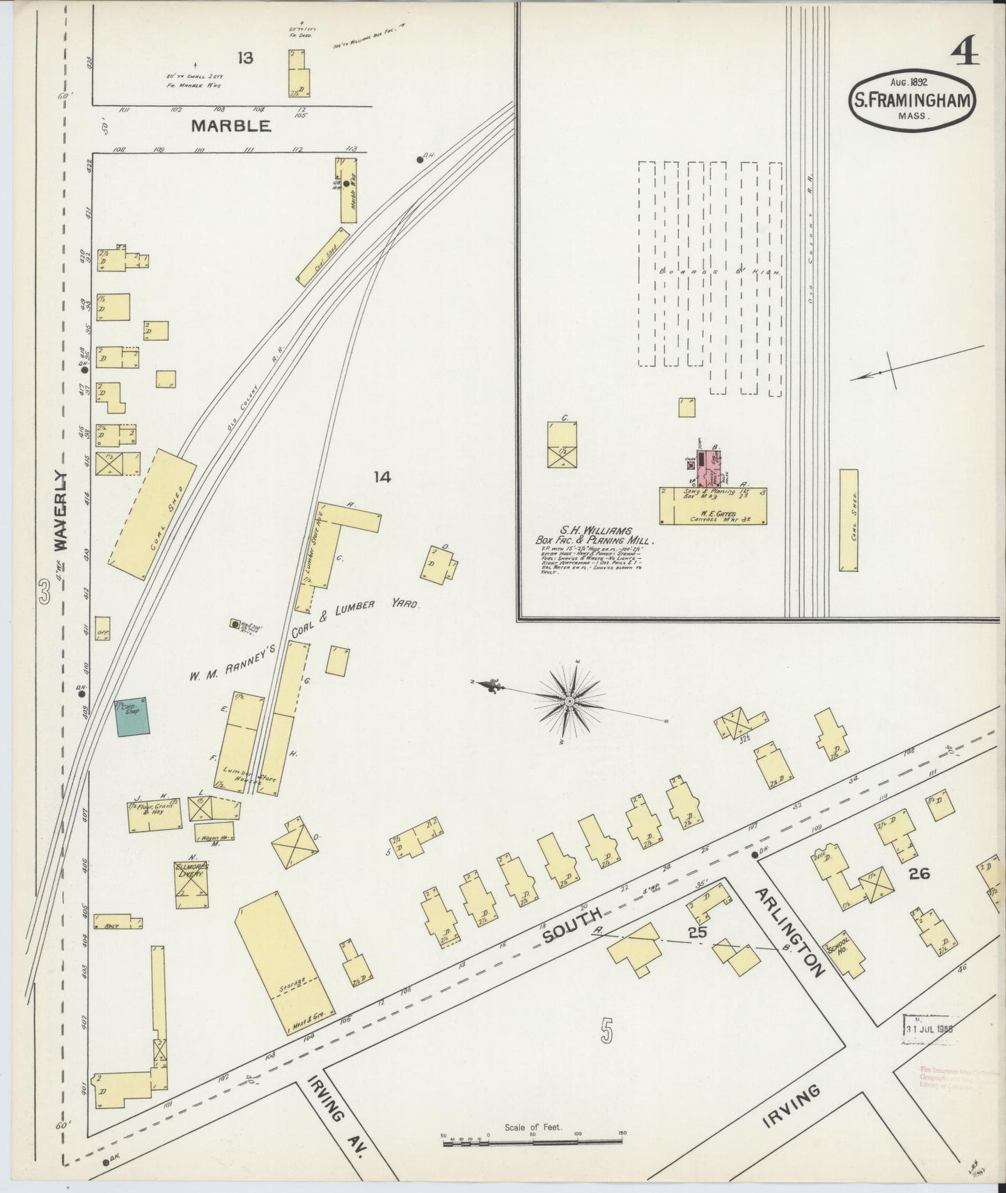 Sanborn Fire Insurance Map from South Farmington, Middlesex County, Massachusetts (1892), Sheet #0004 - Historic Sanborn Fire Insurance Map Print, vintage old map wall art, antique decor, genealogy gift, Massachusetts Massachusetts map