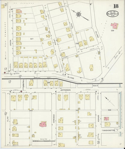 Sanborn Fire Insurance Map from Bluefield, Mercer County, West Virginia (1914), Sheet #0018 - Complete Map Set gallery image, historic Sanborn map, vintage wall art, West Virginia West Virginia