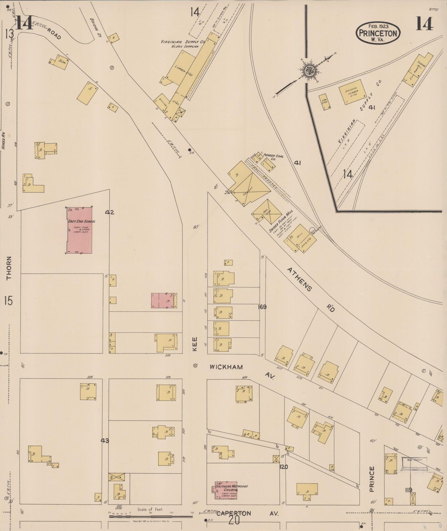 Sanborn Fire Insurance Map from Princeton, Mercer County, West Virginia (1923), Sheet #0014 - Complete Map Set gallery image, historic Sanborn map, vintage wall art, West Virginia West Virginia