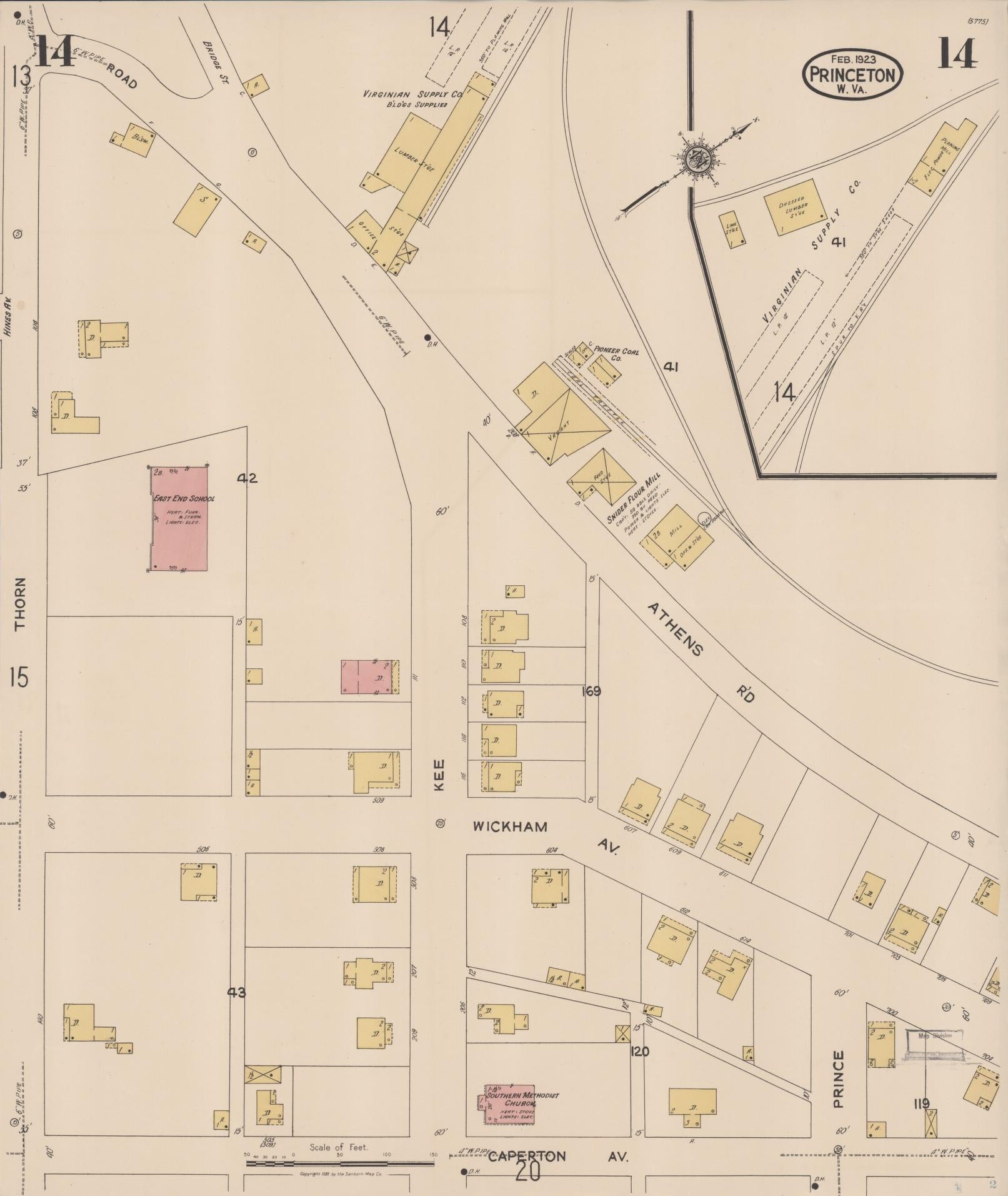 Sanborn Fire Insurance Map from Princeton, Mercer County, West Virginia (1923), Sheet #0014 - Complete Map Set gallery image, historic Sanborn map, vintage wall art, West Virginia West Virginia