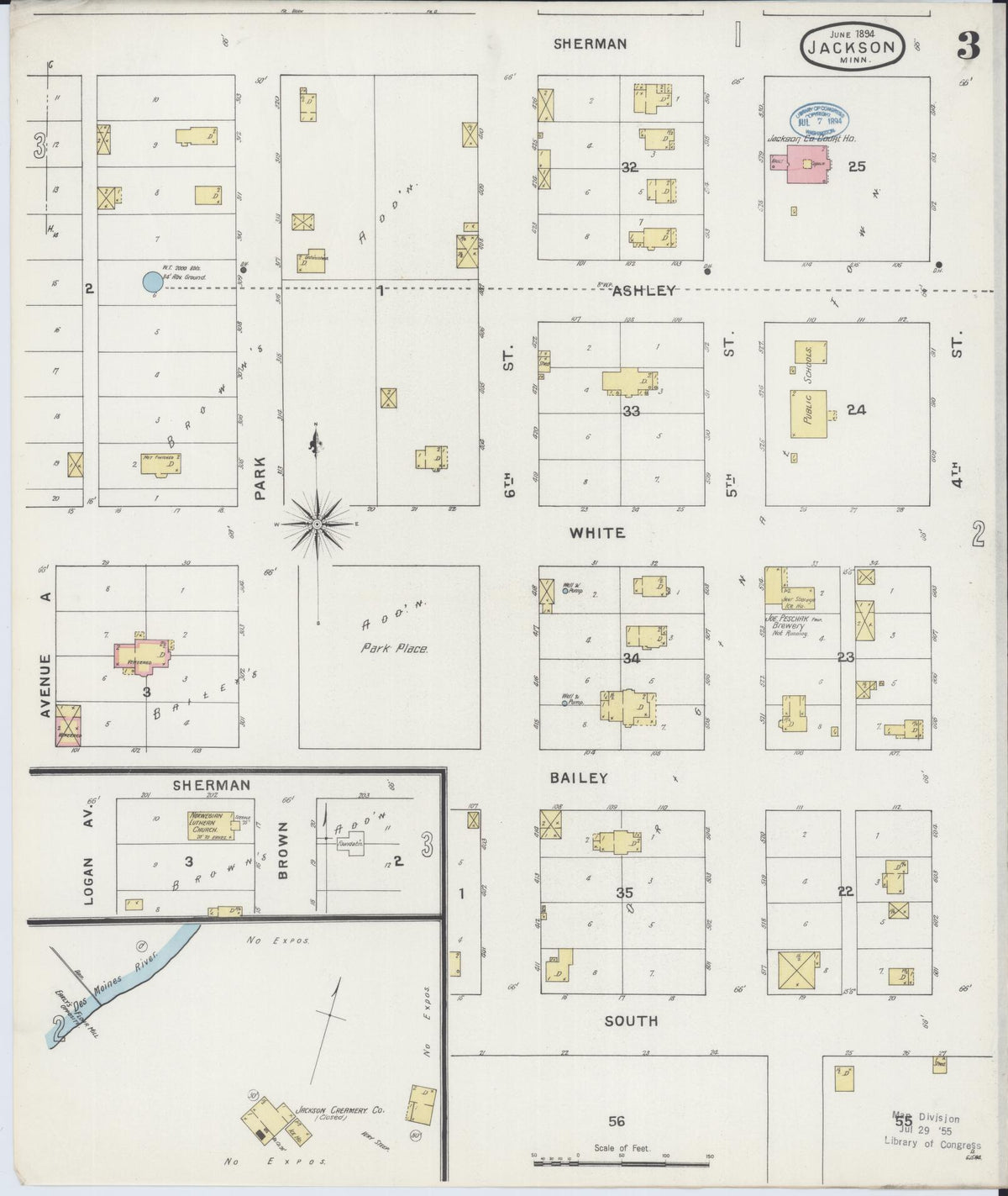 Sanborn Fire Insurance Map from Jackson, Jackson County, Minnesota (1894), Sheet #0003 - Complete Map Set gallery image, historic Sanborn map, vintage wall art, Minnesota Minnesota