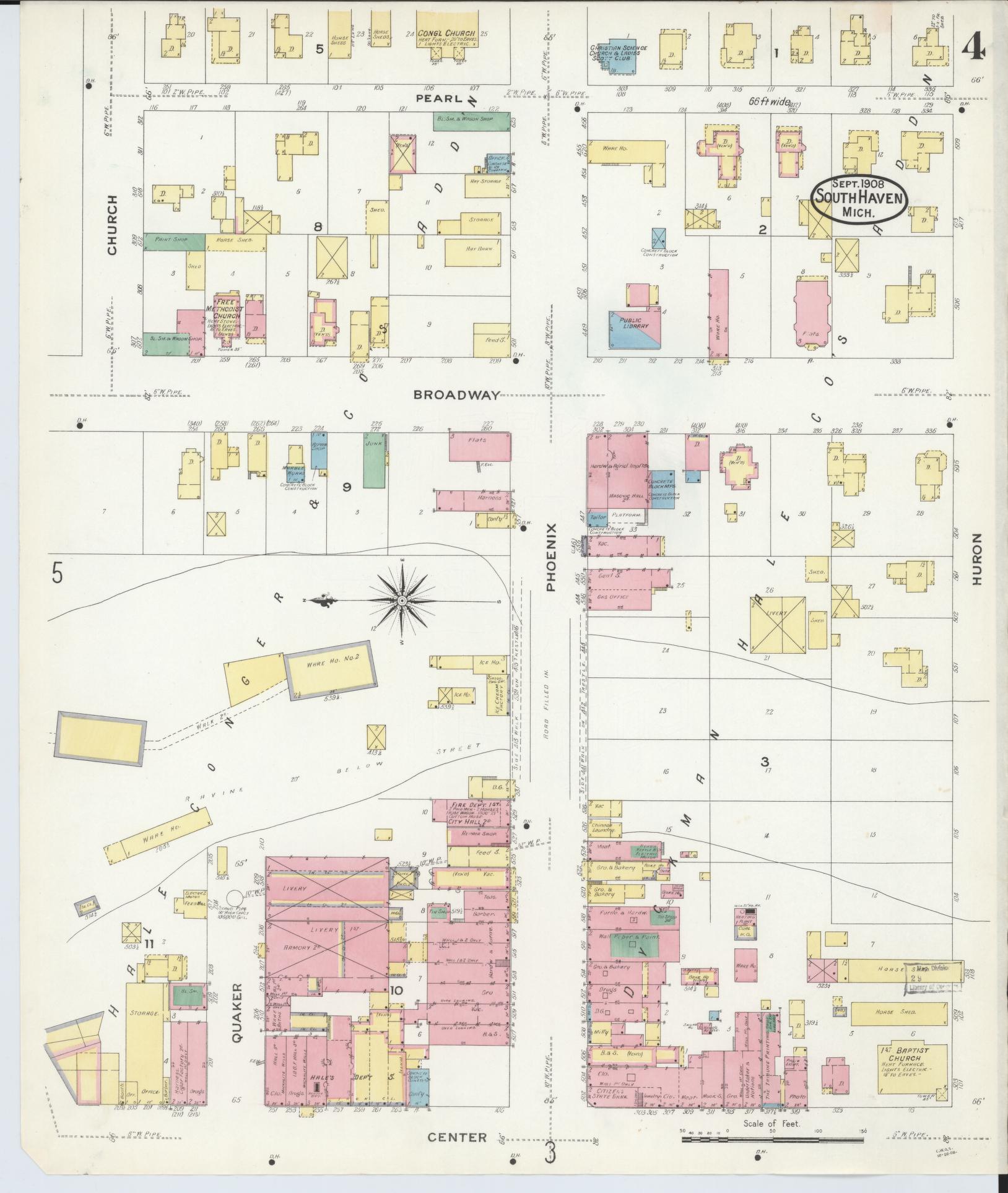 Sanborn Fire Insurance Map from South Haven, Van Buren County, Michigan (1908), Sheet #0004 - Historic Sanborn Fire Insurance Map Print, vintage old map wall art, antique decor, genealogy gift, Michigan Michigan map