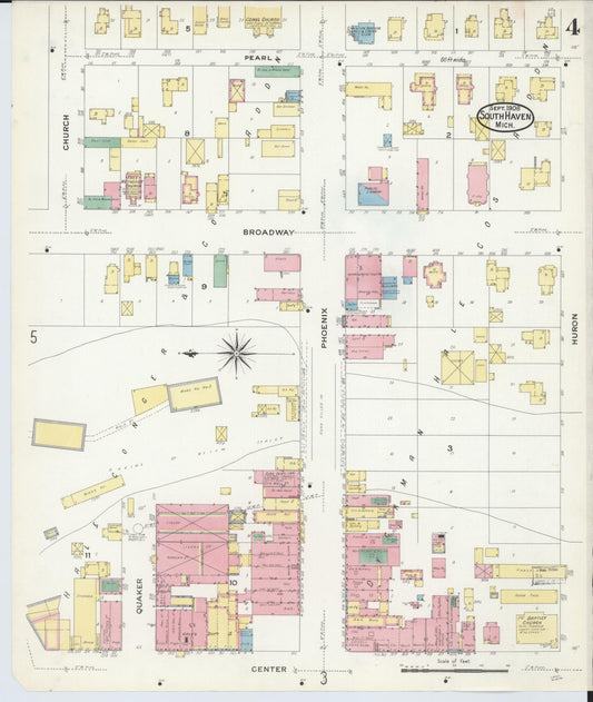 Sanborn Fire Insurance Map from South Haven, Van Buren County, Michigan (1908), Sheet #0004 - Historic Sanborn Fire Insurance Map Print, vintage old map wall art, antique decor, genealogy gift, Michigan Michigan map
