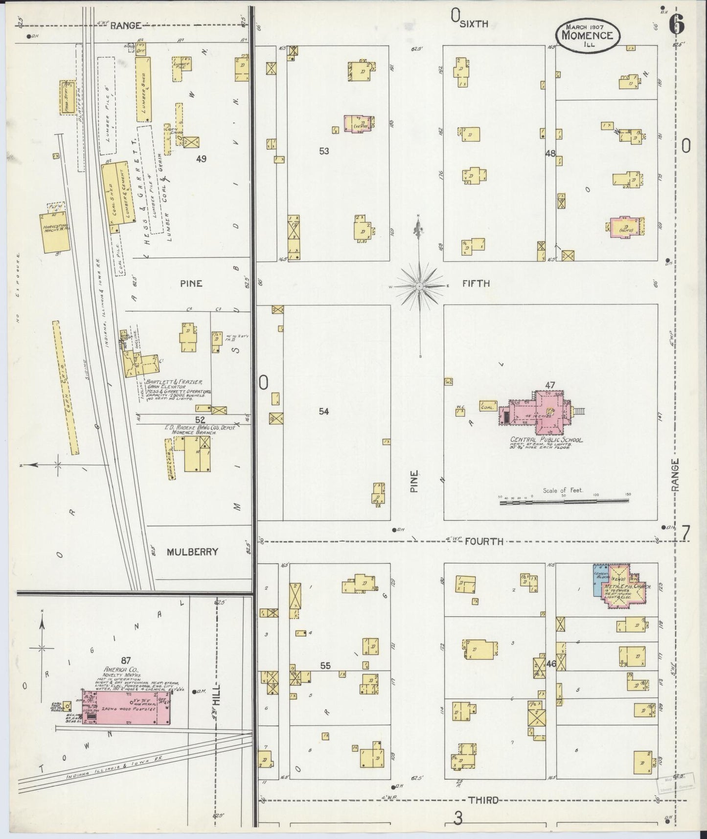Sanborn Fire Insurance Map from Momence, Kankakee County, Illinois (1907), Sheet #0006 - Complete Map Set gallery image, historic Sanborn map, vintage wall art, Illinois Illinois