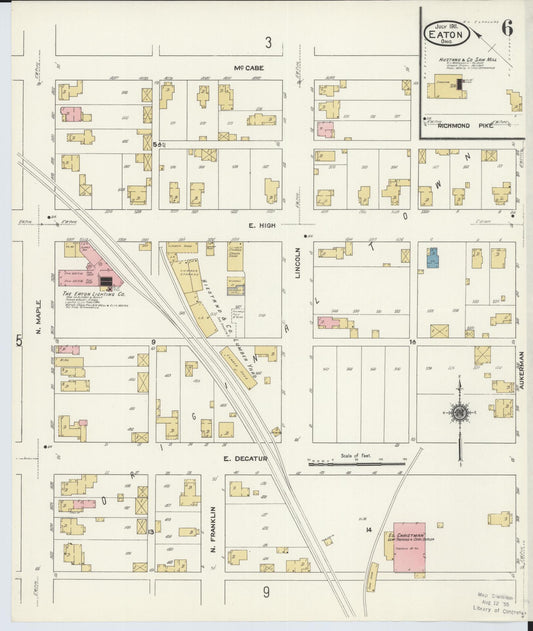 Sanborn Fire Insurance Map from Eaton, Preble County, Ohio (1911), Sheet #0006 - Historic Sanborn Fire Insurance Map Print, vintage old map wall art, antique decor, genealogy gift, Ohio Ohio map