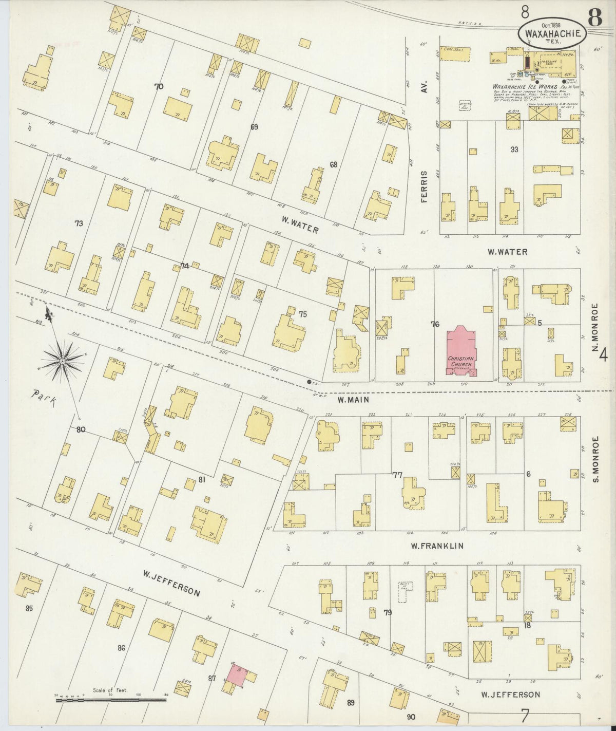 Sanborn Fire Insurance Map from Waxahachie, Ellis County, Texas (1898), Sheet #0008 - Complete Map Set gallery image, historic Sanborn map, vintage wall art, Texas Texas