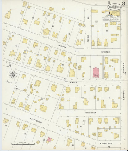 Sanborn Fire Insurance Map from Waxahachie, Ellis County, Texas (1898), Sheet #0008 - Complete Map Set gallery image, historic Sanborn map, vintage wall art, Texas Texas