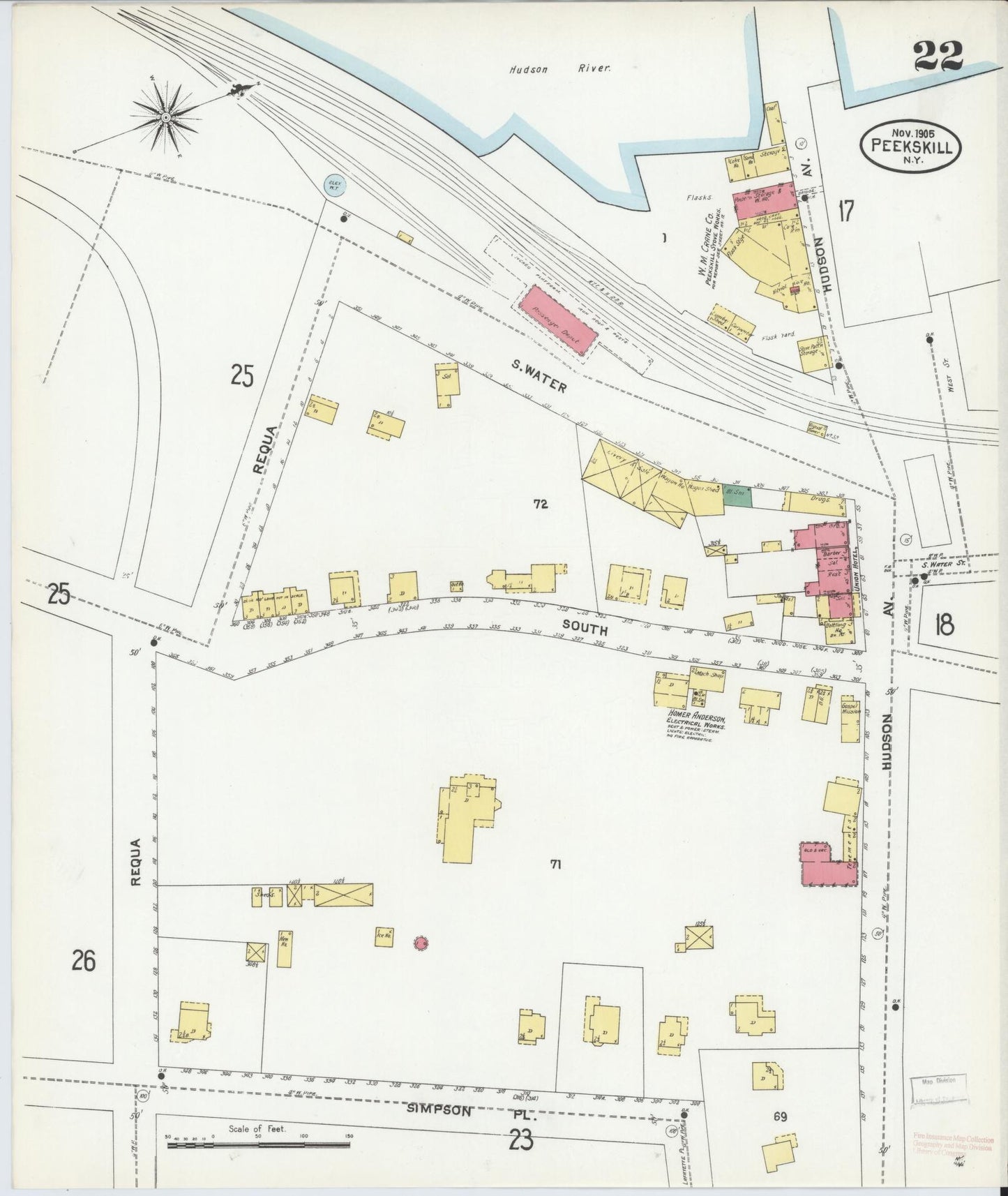 Sanborn Fire Insurance Map from Peekskill, Westchester County, New York (1905), Sheet #0022 - Complete Map Set gallery image, historic Sanborn map, vintage wall art, New York New York