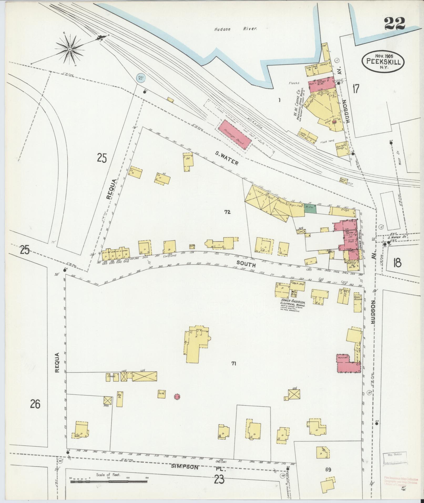 Sanborn Fire Insurance Map from Peekskill, Westchester County, New York (1905), Sheet #0022 - Complete Map Set gallery image, historic Sanborn map, vintage wall art, New York New York