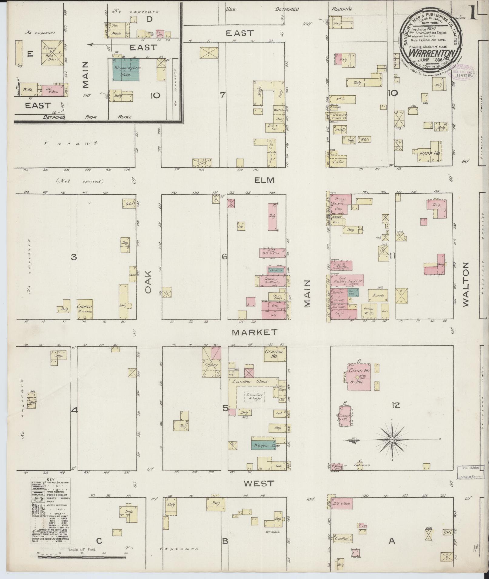 Sanborn Fire Insurance Map from Warrenton, Warren County, Missouri (1886), Sheet #0001 - Complete Map Set gallery image, historic Sanborn map, vintage wall art, Missouri Missouri