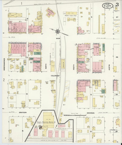 Sanborn Fire Insurance Map from Elgin, Bastrop County, Texas (1910), Sheet #0003 - Historic Sanborn Fire Insurance Map Print, vintage old map wall art, antique decor, genealogy gift, Texas Texas map