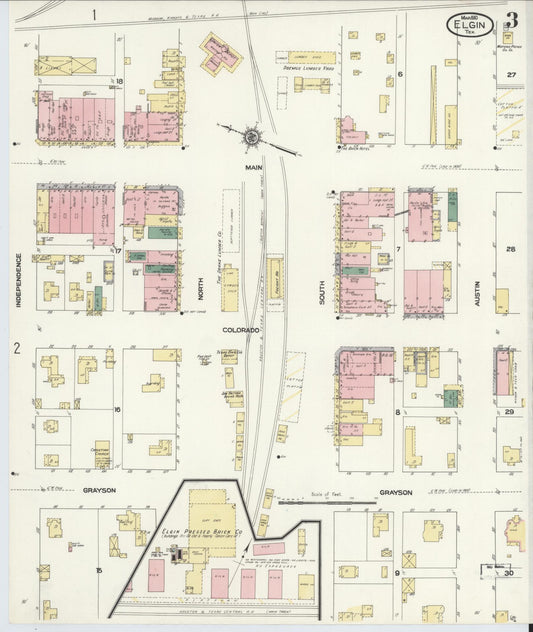 Sanborn Fire Insurance Map from Elgin, Bastrop County, Texas (1910), Sheet #0003 - Historic Sanborn Fire Insurance Map Print, vintage old map wall art, antique decor, genealogy gift, Texas Texas map