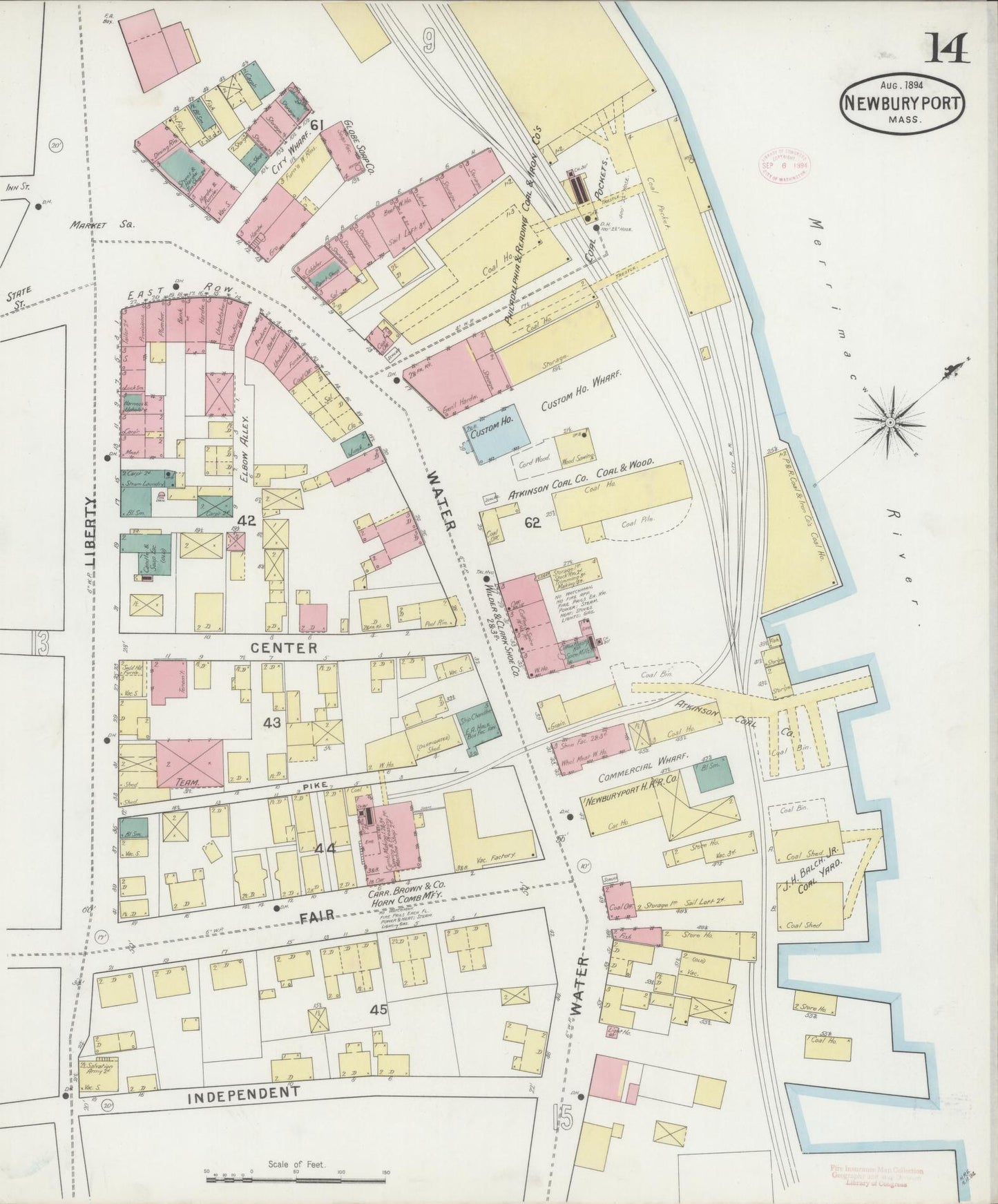 Sanborn Fire Insurance Map from Newburyport, Essex County, Massachusetts (1894), Sheet #0014 - Historic Sanborn Fire Insurance Map Print, vintage old map wall art, antique decor, genealogy gift, Massachusetts Massachusetts map