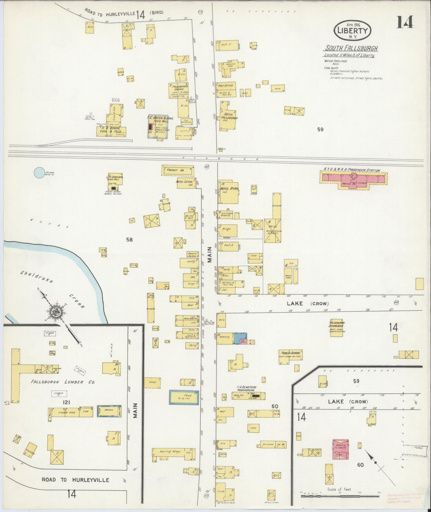 Sanborn Fire Insurance Map from Liberty, Sullivan County, New York (1916), Sheet #0014 - Complete Map Set gallery image, historic Sanborn map, vintage wall art, New York New York