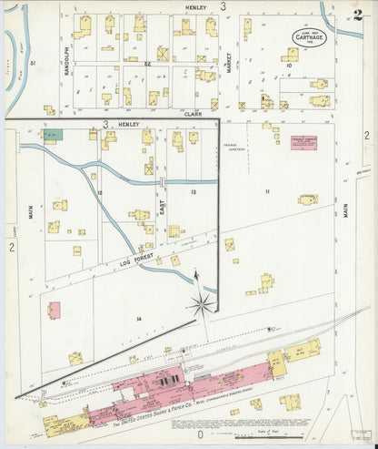 Sanborn Fire Insurance Map from Carthage, Rush County, Indiana (1907), Sheet #0002 - Complete Map Set gallery image, historic Sanborn map, vintage wall art, Indiana Indiana