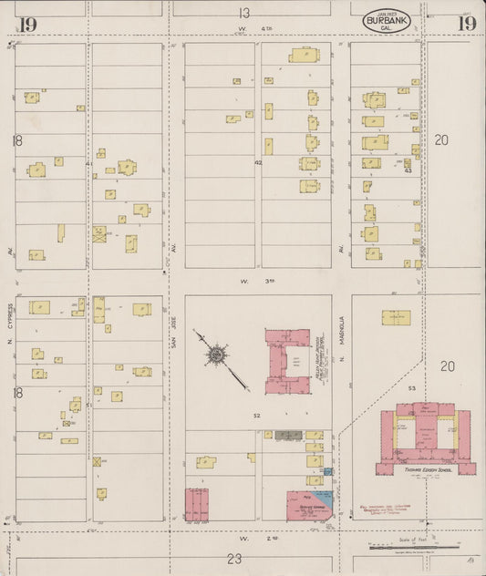 Sanborn Fire Insurance Map from Burbank, Los Angeles County, California (1923), Sheet #0019 - Historic Sanborn Fire Insurance Map Print, vintage old map wall art, antique decor, genealogy gift, California California map