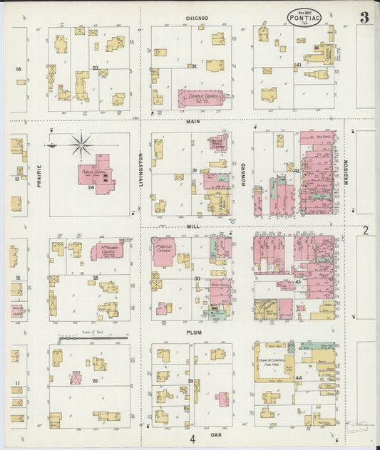 Sanborn Fire Insurance Map from Pontiac, Livingston County, Illinois (1897), Sheet #0003 - Historic Sanborn Fire Insurance Map Print, vintage old map wall art, antique decor, genealogy gift, Illinois Illinois map