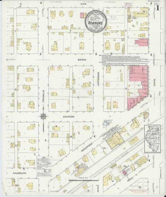Sanborn Fire Insurance Map from Roanoke, Woodford County, Illinois (1914), Sheet #0001 - Historic Sanborn Fire Insurance Map Print, vintage old map wall art, antique decor, genealogy gift, Illinois Illinois map